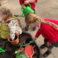 Child exploring spring topics