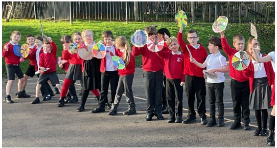 children with shields 