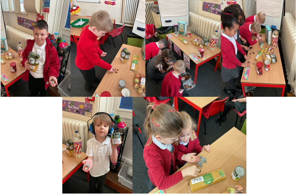 Pupils playing shop with money 