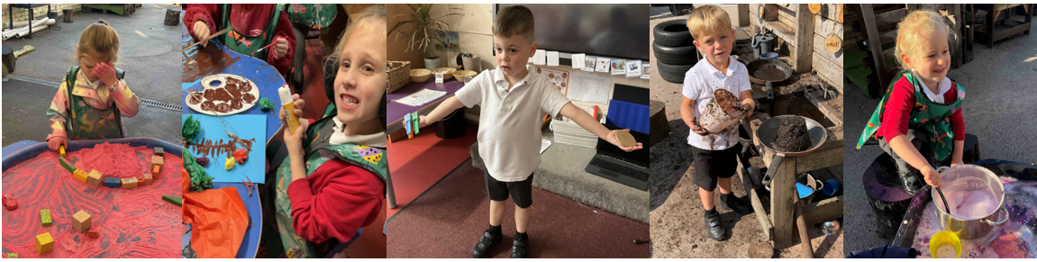 Pictures of pupils exploring and playing 