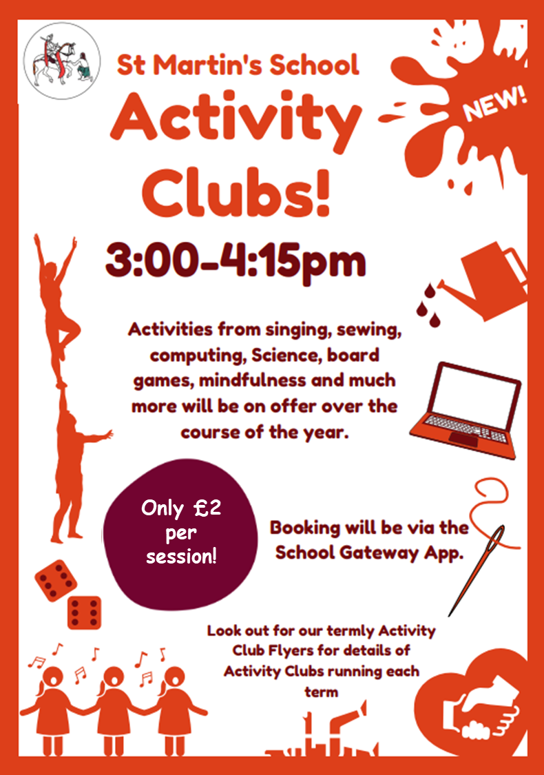 A photo showing the above information regarding after school clubs 