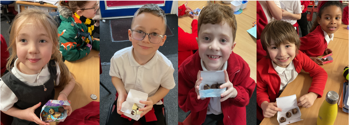 Photos of pupils with their chocolates 