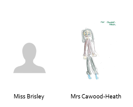 Pictures Of Miss Brisley and Mrs Cawood-Heath as drawn by pupils